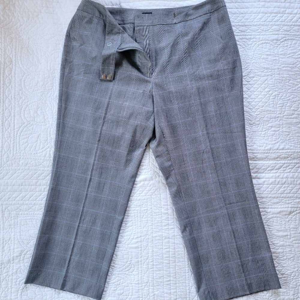 TAG Elemental Gray Blue Plaid Office Pants Stretch Trousers Career Size 18